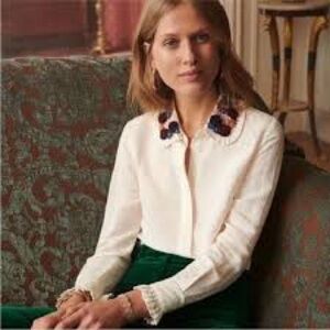 Sezane Cream Shirt with Floral Collar